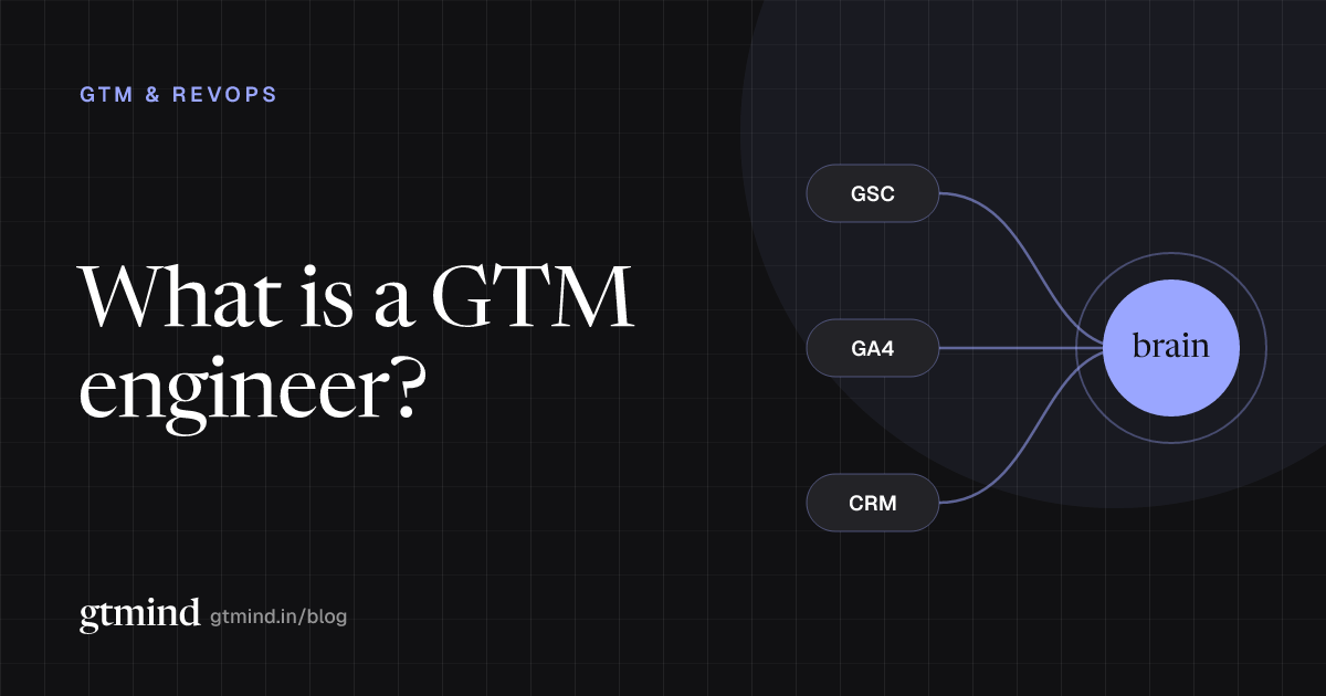Diagram of a GTM engineer's work: Search Console, GA4 and CRM data flowing into one model that feeds outbound and inbound revenue workflows